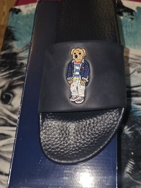 Brand New In BoxPolo by Ralph Lauren Navy Slide Sandal Box with Yellow Logo